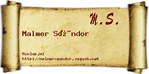 Malmer Sándor névjegykártya